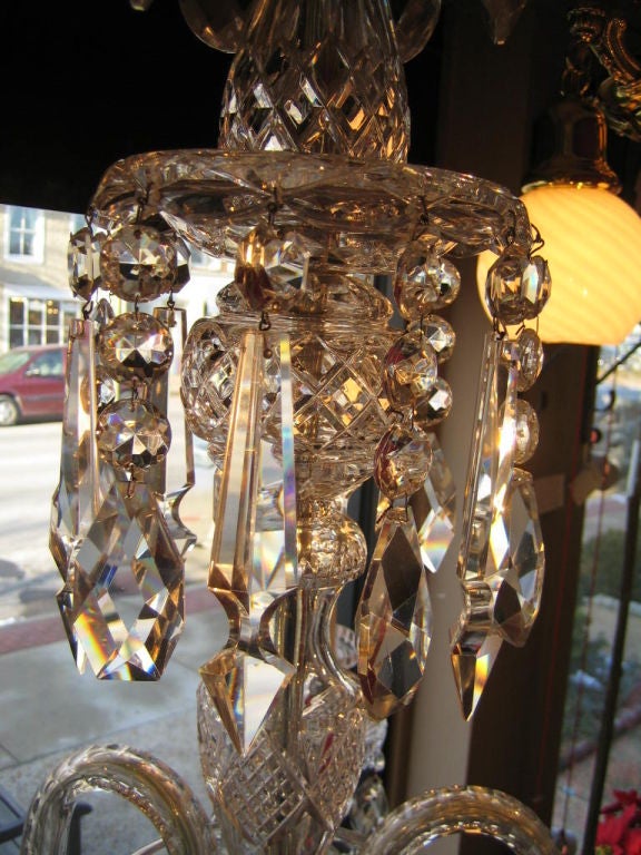 BEAUTIFUL HIGH QUALITY 5 ARM CRYSTAL CHANDERLIER - POSSSIBLY WATERFORD - UNFORTUNATELY WE CANNOT FIND ANY MAKERS SIGNATURE. THIS CHANDELIER IS ONE OF THE HIGHEST QUALITY WE HAVE SEEN IN QUITE A WHILE AND IS STUNNINGLY BEAUTIFUL!