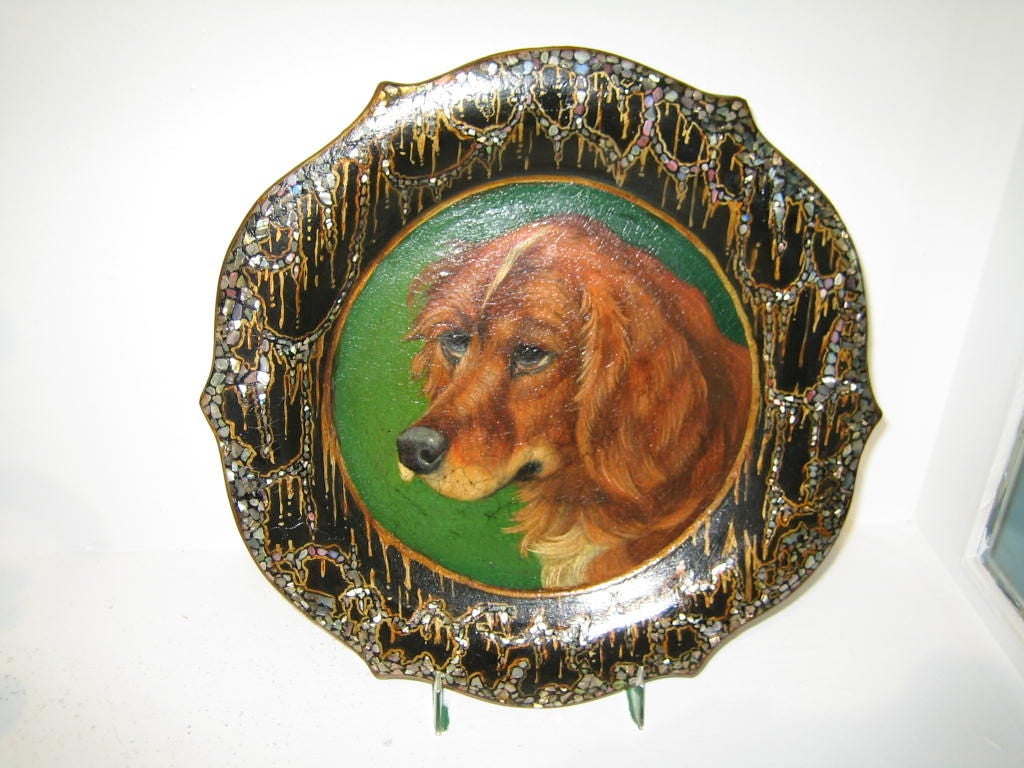 Rare Dog Portrait Papier Mache Reticulated Tray