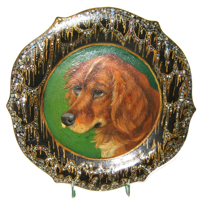 Rare Dog Portrait Papier Mache Reticulated Tray