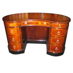 English Mahogany Leather Top Kidney Shaped Desk With Bookcase