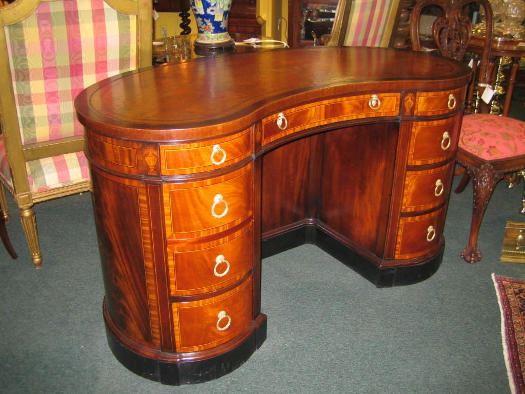 English Mahogany Leather Top Kidney Shaped Desk With Bookcase 2