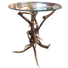 Elk Antler Occasional Table With Circular Glass Top