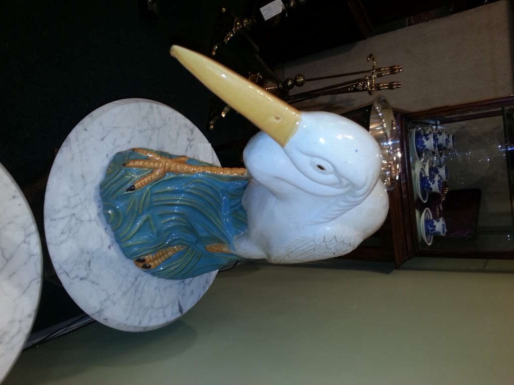 French Majolica Style Life Size Egret For Sale