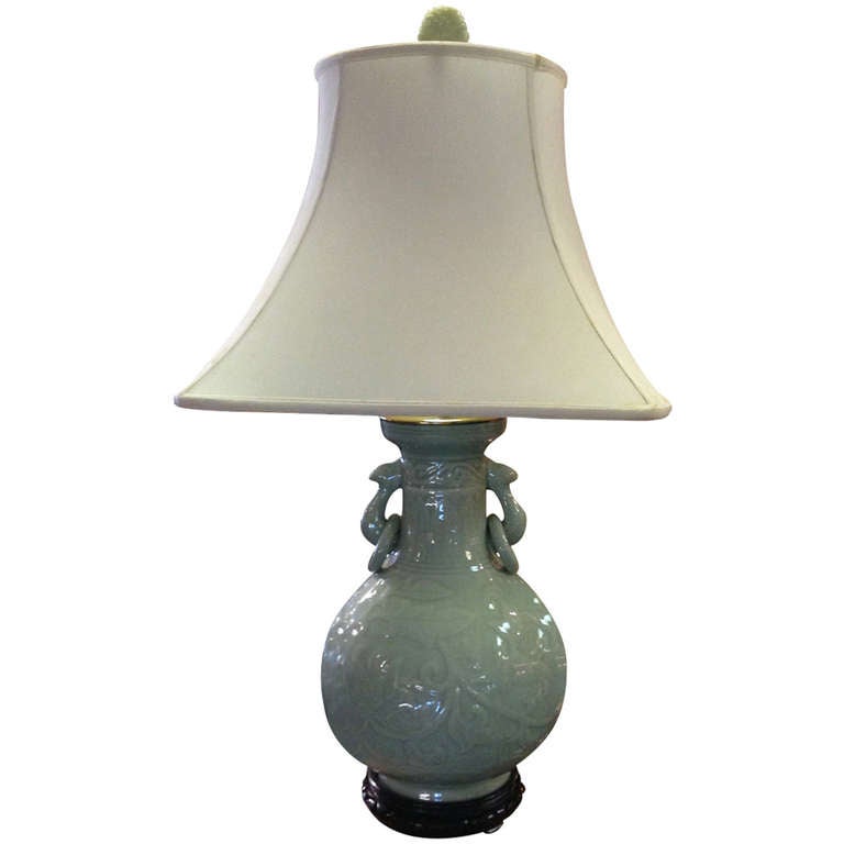 Asian Celadon Table Lamp For Sale
