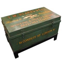 Vintage English Tin Trunk With Custom Pain On Black Lacquer Stand