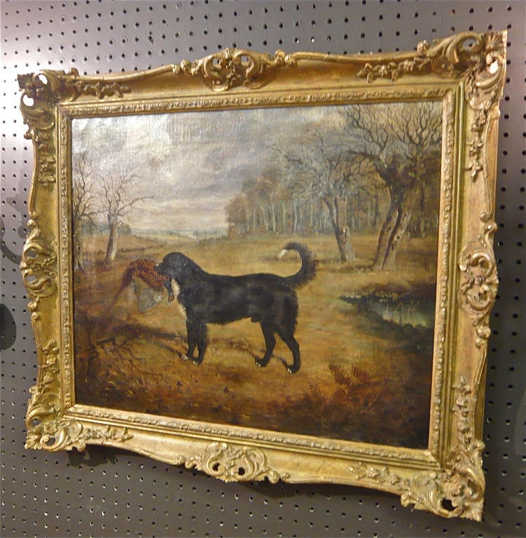 English Oil on Canvas of a Hunting Dog with Prey by Gilbert *SATURDAY SALE* In Good Condition In Middleburg, VA