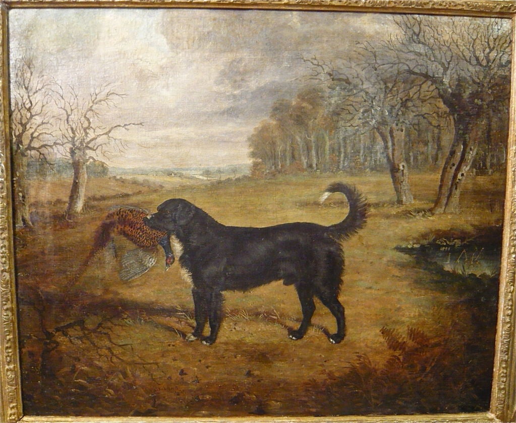 19th Century English Oil on Canvas of a Hunting Dog with Prey by Gilbert *SATURDAY SALE*
