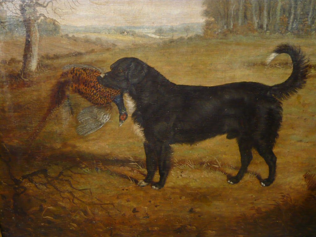 English Oil on Canvas of a Hunting Dog with Prey by Gilbert *SATURDAY SALE* 1