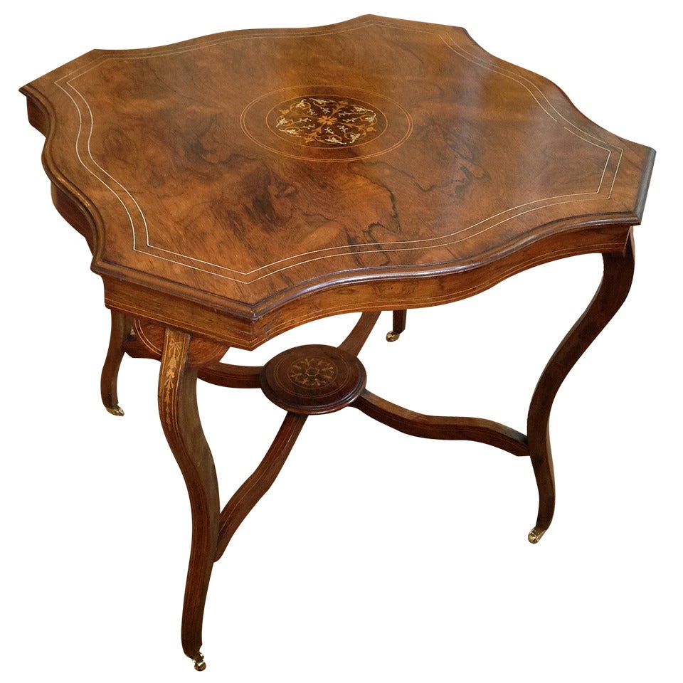 Edwardian English Rosewood Inlaid Side Table For Sale
