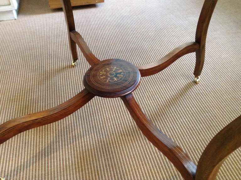 Wood Edwardian English Rosewood Inlaid Side Table For Sale