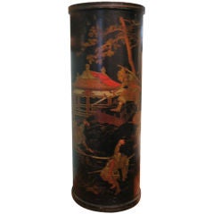 BLACK LACQUER CHINOISERIE DECORATED STICK STAND