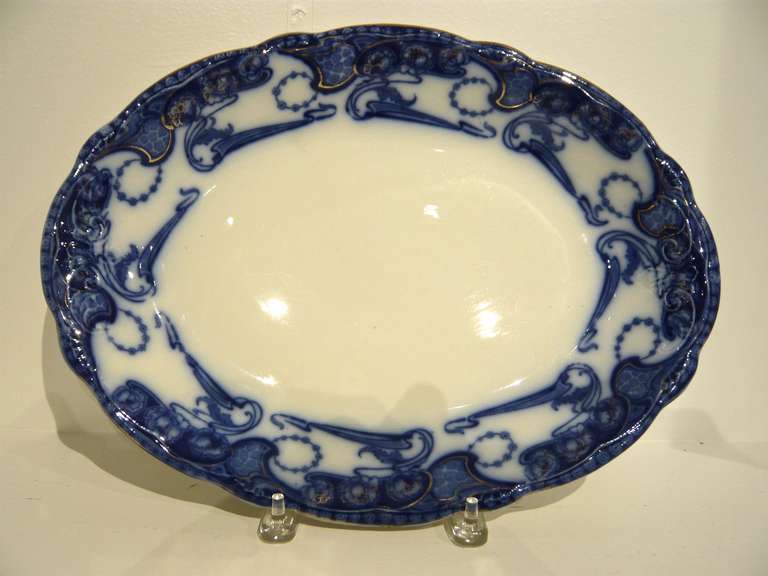 A very pretty large, oval Victorian English flow blue pattern in the Delamere pattern by Henry Alcock & Company, Ltd., circa 1880.  Fully hallmarked on reverse.  Perfect for use or display.