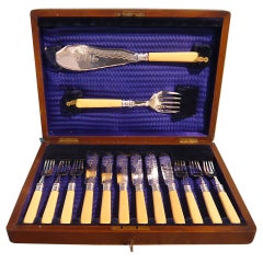 English Silverplate and Bone Boxed Fish Service for 6