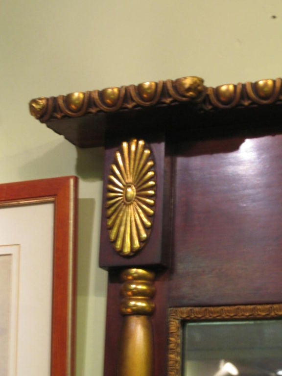 Wood Empire Tri-Section Mahogany and Gilt Over Mantle Mirror For Sale