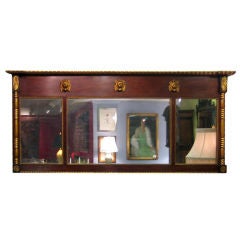 Antique Empire Tri-Section Mahogany and Gilt Over Mantle Mirror