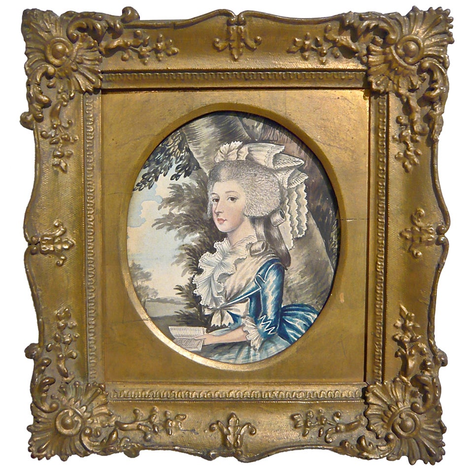 English Portrait of a Lady in Georgian Period Frame For Sale