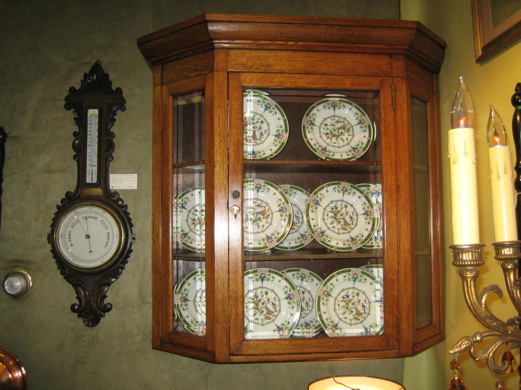 Oak English Wall Display Cabinet  With Bevelled Glass