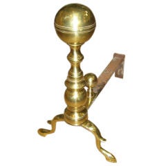 Antique Cannonball Brass  Andirons - 18th Century