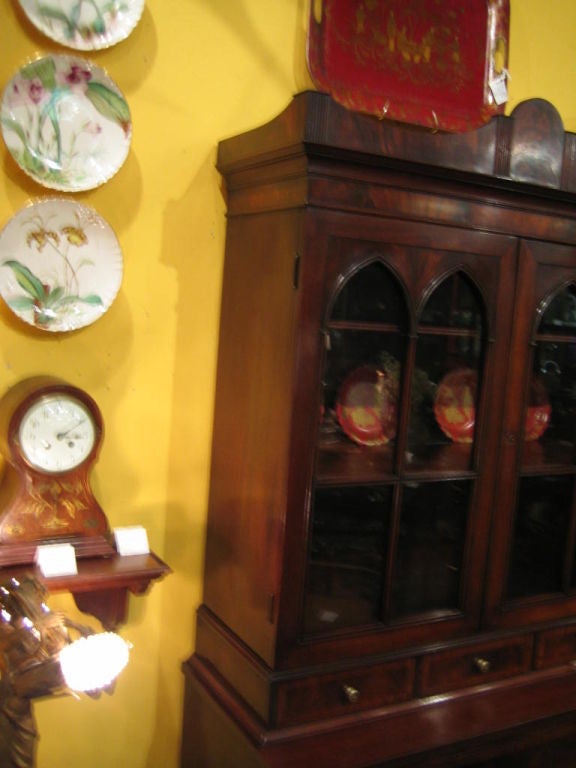 Mahogany Small Breakfront/display Cabinet With Gothic Arches 3