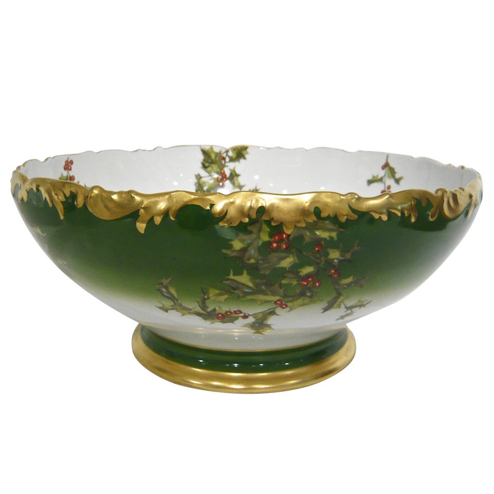 Limoges Holly Punch Bowl
