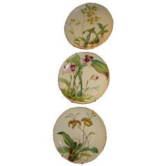 Set Of 3 English Minton Orchid Plates