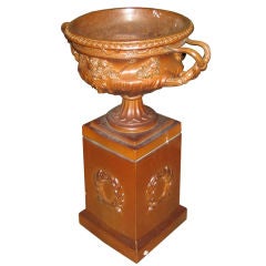 Glazed Terracotta Garden Urn On Plinth