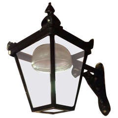 Antique English Wrought Iron and Glass Lantern