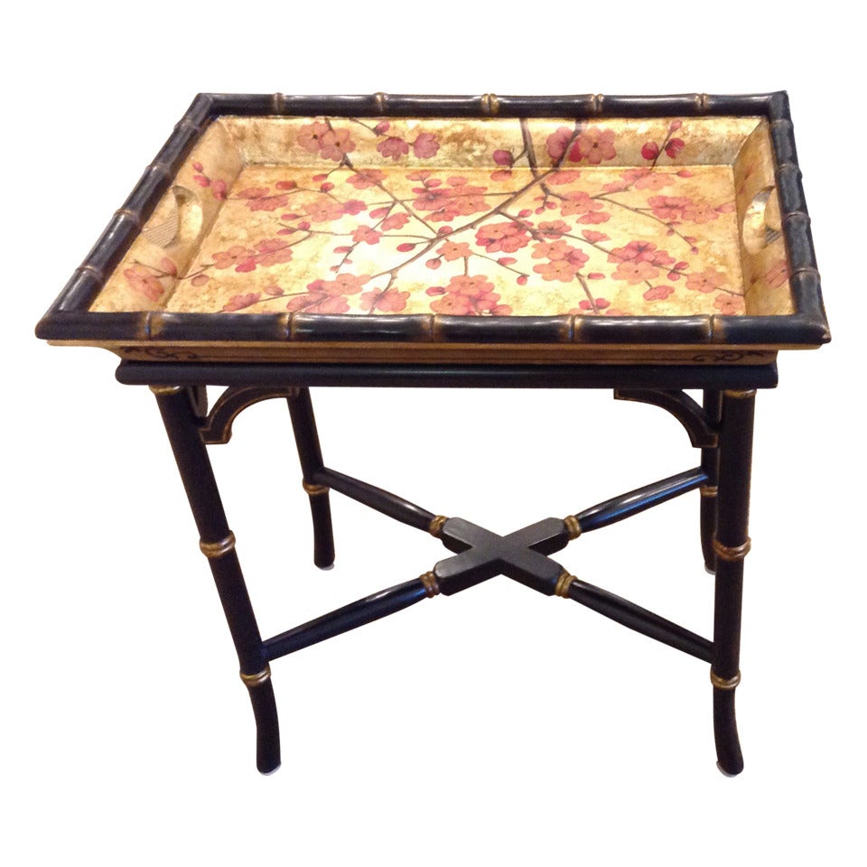 Asian Black Lacquer Tray Table