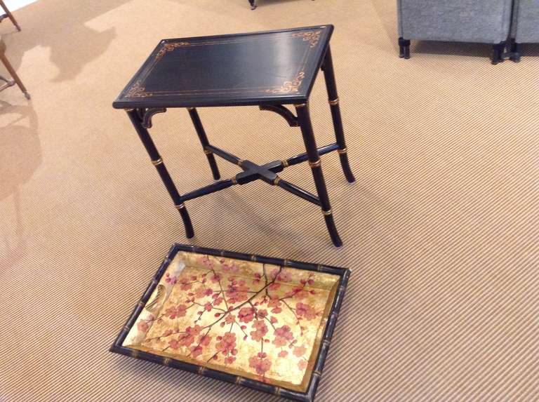 Asian Black Lacquer Tray Table In Good Condition In Middleburg, VA