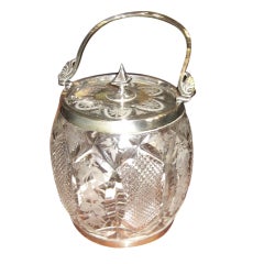Antique Silver Plate And Cut Glass Biscuit Barrel