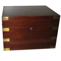 Antique English Mahogany Brass Bound Campaign Style Humidor