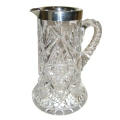 English  Heavy Crystal Jug With Hallmarked Silver Rim