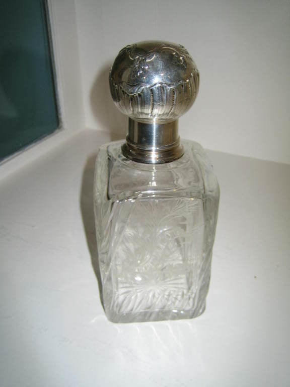 19th Century French Silver Top Crystal Bottle For Sale