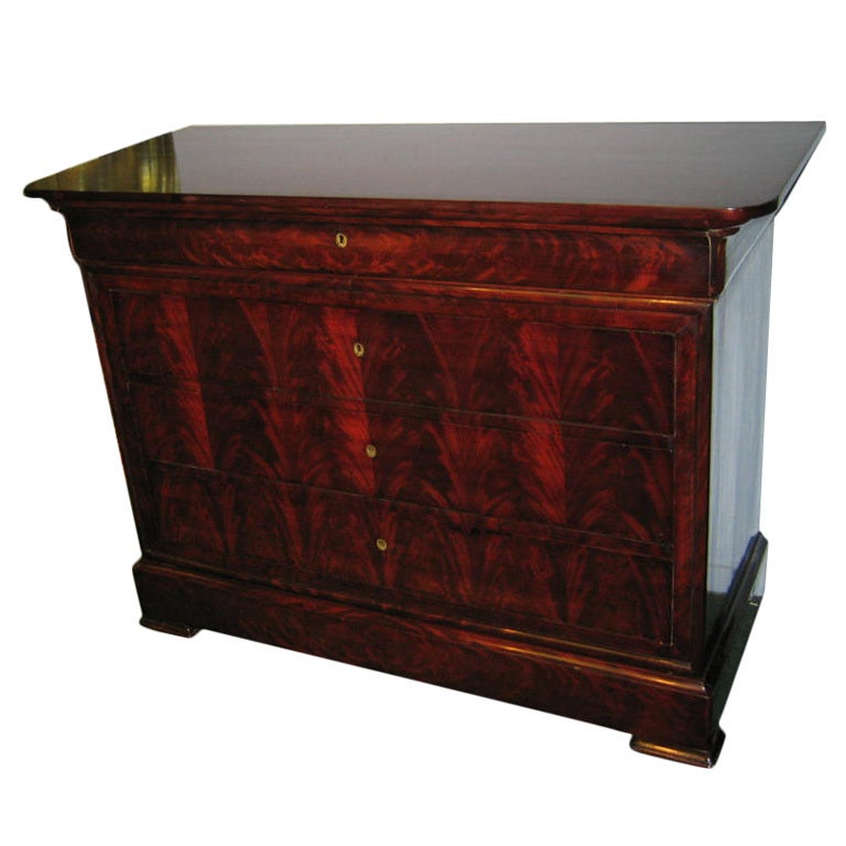 French Louis Phillipe Flame Mahogany  5 Drawer Commode