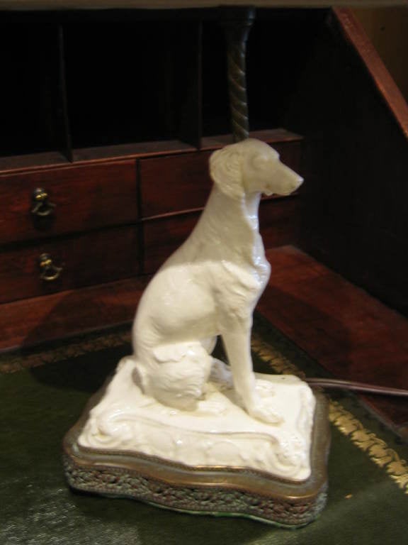 French  Faience Dog Lamp In Good Condition In Middleburg, VA