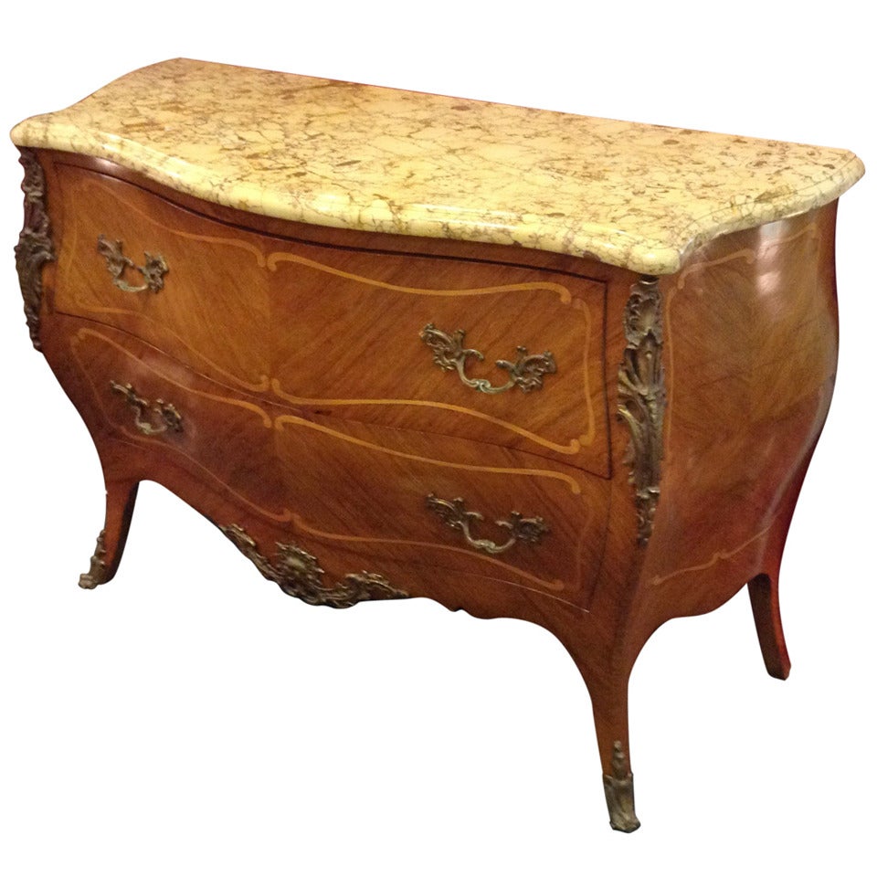 French Louis XVI  Two Drawer Serpentine Front Bombe Chest For Sale