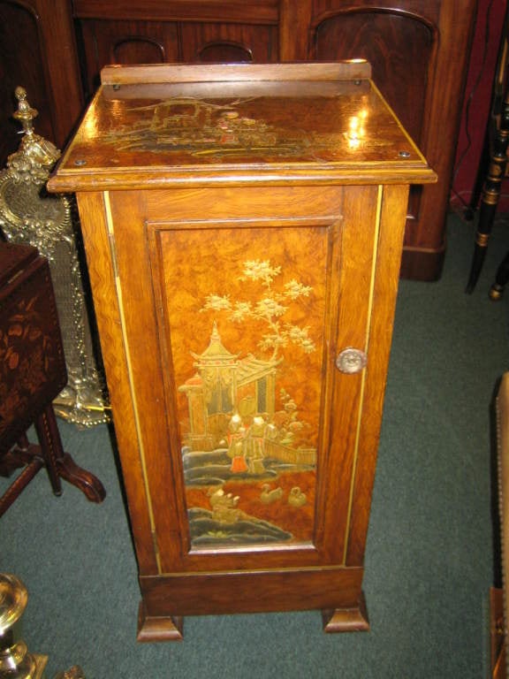 English Hand Decorated, Painted And Jappaned Bedside Pedestal