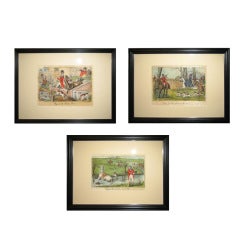 Antique Set Of 3 Framed Humerous Illustrations For Surtees By John Leech