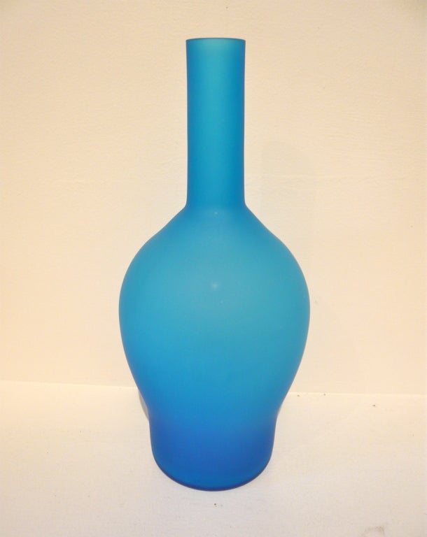 Mid-20th Century Blue Satinato Venetian Glass Vase by Carlo Moretti