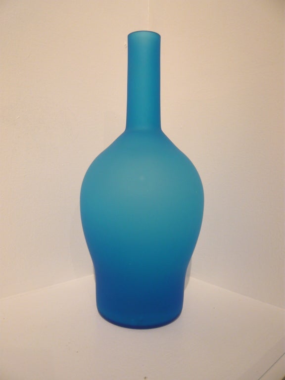 Blue Satinato Venetian Glass Vase by Carlo Moretti 1