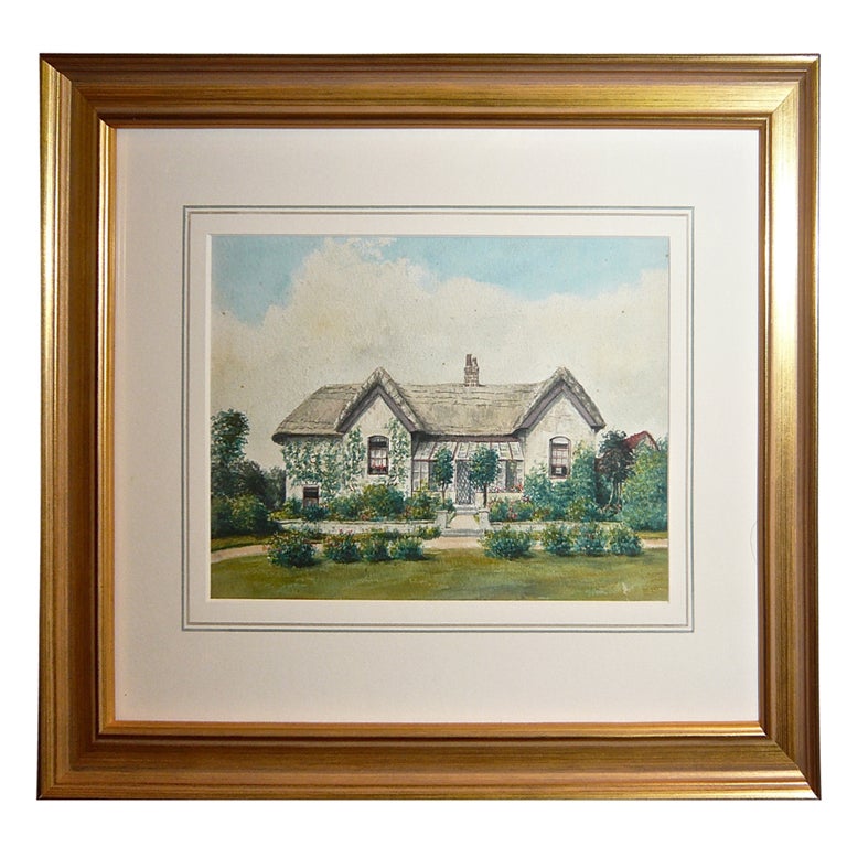 English Edwardian Watercolor of "West Cottage" For Sale
