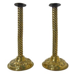 Pair of Tall English Art Nouveau Brass Candlesticks