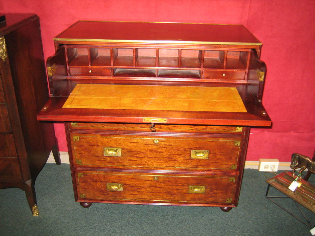 Italian Campaign/military  Chest With Secretary Drawer