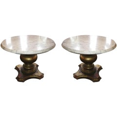 Pair Of Italian Gilt Wood Cocktail Tables With Marble Tops