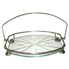 Vintage Art Deco English Silver Plate And Glass Cake Tray/Stand