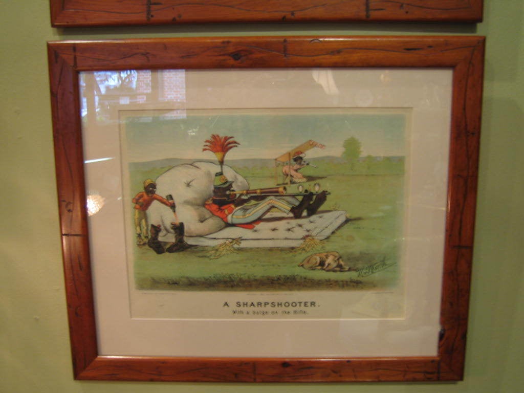 WONDERFUL PAIR OF FRAMED CURRIER AND IVES HUMEROUS BLACK MEMORABILIA ENGRAVINGS BY THOS. WORTH - FRAMED IN MATCHING FRAMES CA 1920