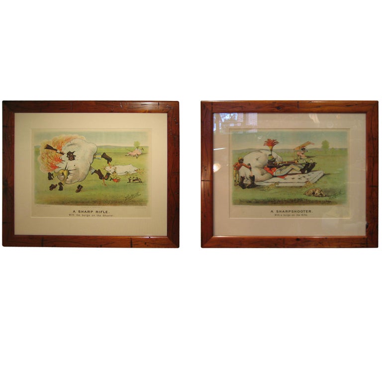 Pair Of Framed Currier And Ives Humerous  Black Memorabilia