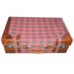 Antique Tartan Leather Bound Suitcase