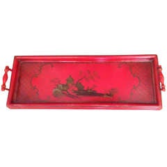 English Red Lacquer Chinoiserie  Tea Tray