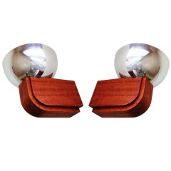 Pair of French Art Deco Chrome and Rosewood Torchiere or Uplighter Wall Sconces Pair of French Art Deco Chrome and Rosewood Torchiere or Uplighter Wall Sconces